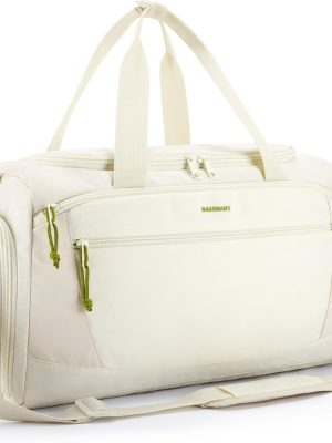 Gym Bag, 31L Sports Travel Duffle Bag With Shoe Compartment, Waterproof Travel Gym Duffel Bag for Men & Women, Carry On Weekender Workout Bag With Strap, Beige