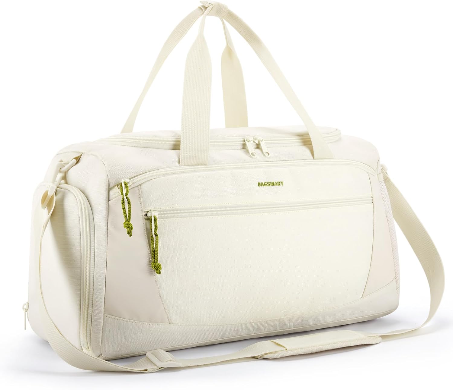 Gym Bag, 31L Sports Travel Duffle Bag With Shoe Compartment, Waterproof Travel Gym Duffel Bag for Men & Women, Carry On Weekender Workout Bag With Strap, Beige