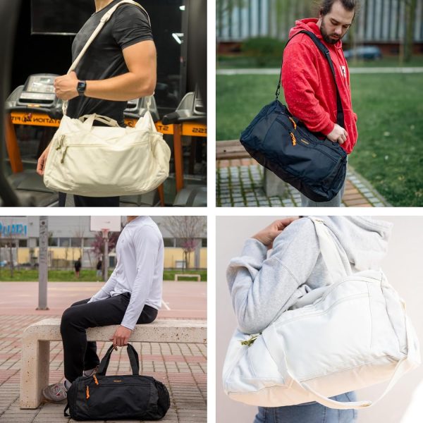 Gym Bag, 31L Sports Travel Duffle Bag With Shoe Compartment, Waterproof Travel Gym Duffel Bag for Men & Women, Carry On Weekender Workout Bag With Strap, Beige - Image 2