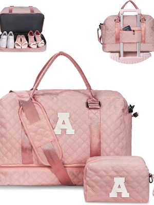 Women Gift-Birthday Gifts, Initial Duffle Bags with Shoe Compartment, Girls Weekender Bag, Overnight Tote for Women, Travel Bag with Makeup Pouch (Letter A)