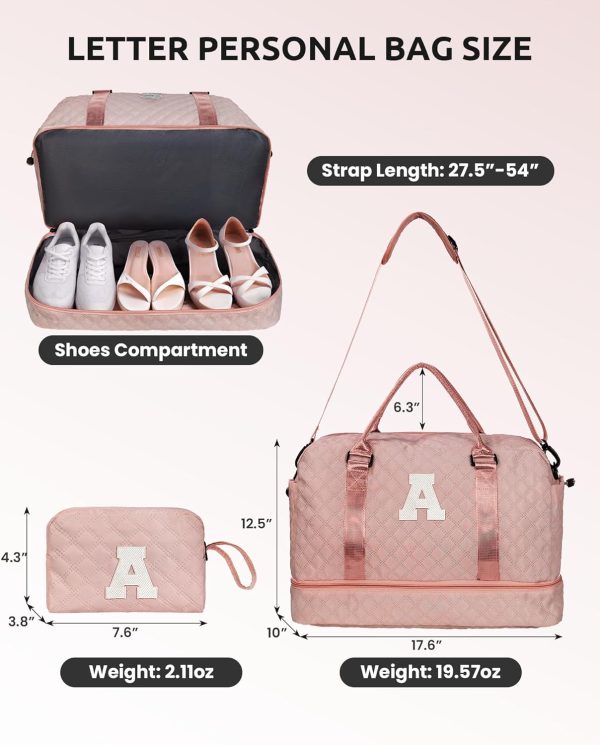 Women Gift-Birthday Gifts, Initial Duffle Bags with Shoe Compartment, Girls Weekender Bag, Overnight Tote for Women, Travel Bag with Makeup Pouch (Letter A) - Image 2