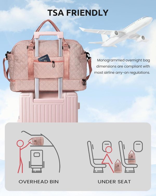 Women Gift-Birthday Gifts, Initial Duffle Bags with Shoe Compartment, Girls Weekender Bag, Overnight Tote for Women, Travel Bag with Makeup Pouch (Letter A) - Image 4