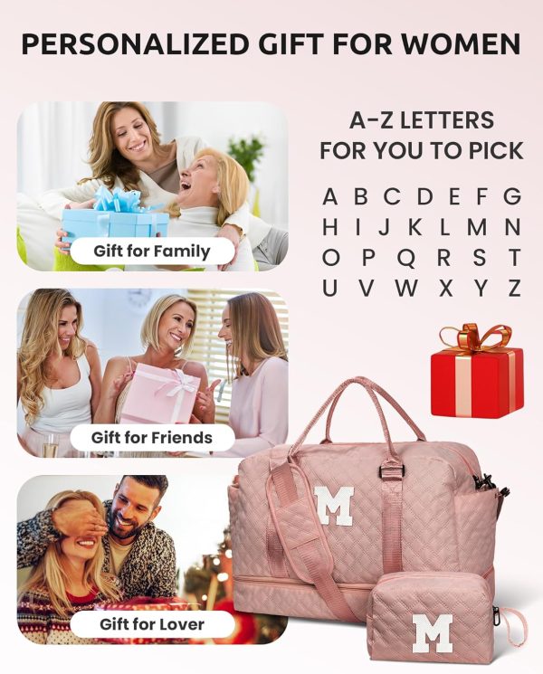 Women Gift-Birthday Gifts, Initial Duffle Bags with Shoe Compartment, Girls Weekender Bag, Overnight Tote for Women, Travel Bag with Makeup Pouch (Letter A) - Image 7